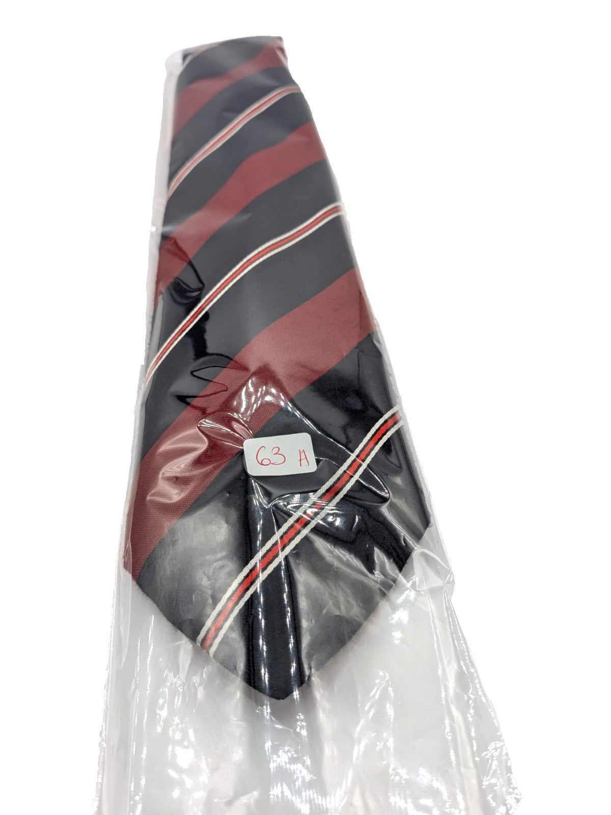 Blazer necktie navy with regimental diagonal stripes in blue, burgundy, white, and red.