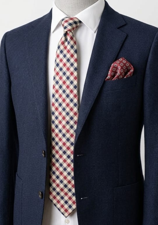 Cravatta Nouvelle Paris 100% Seta Check Blu Rosso Beige Uomo Elegante Vintage