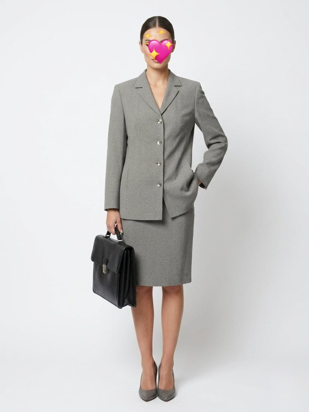 Tailleur Vintage GIL BRET Lana Viscosa Grigio Completo Giacca Gonna Donna Tg 46