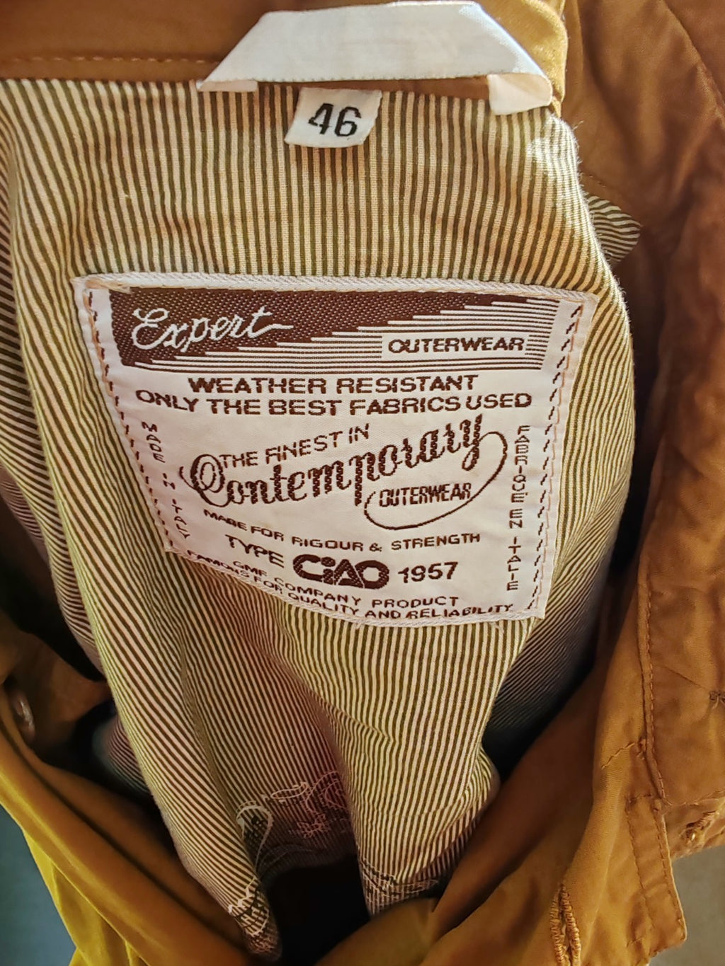 Trench Vintage CIAO GMF 1957 Uomo Cotone Tabacco Taglia 46 Made in Italy Classic