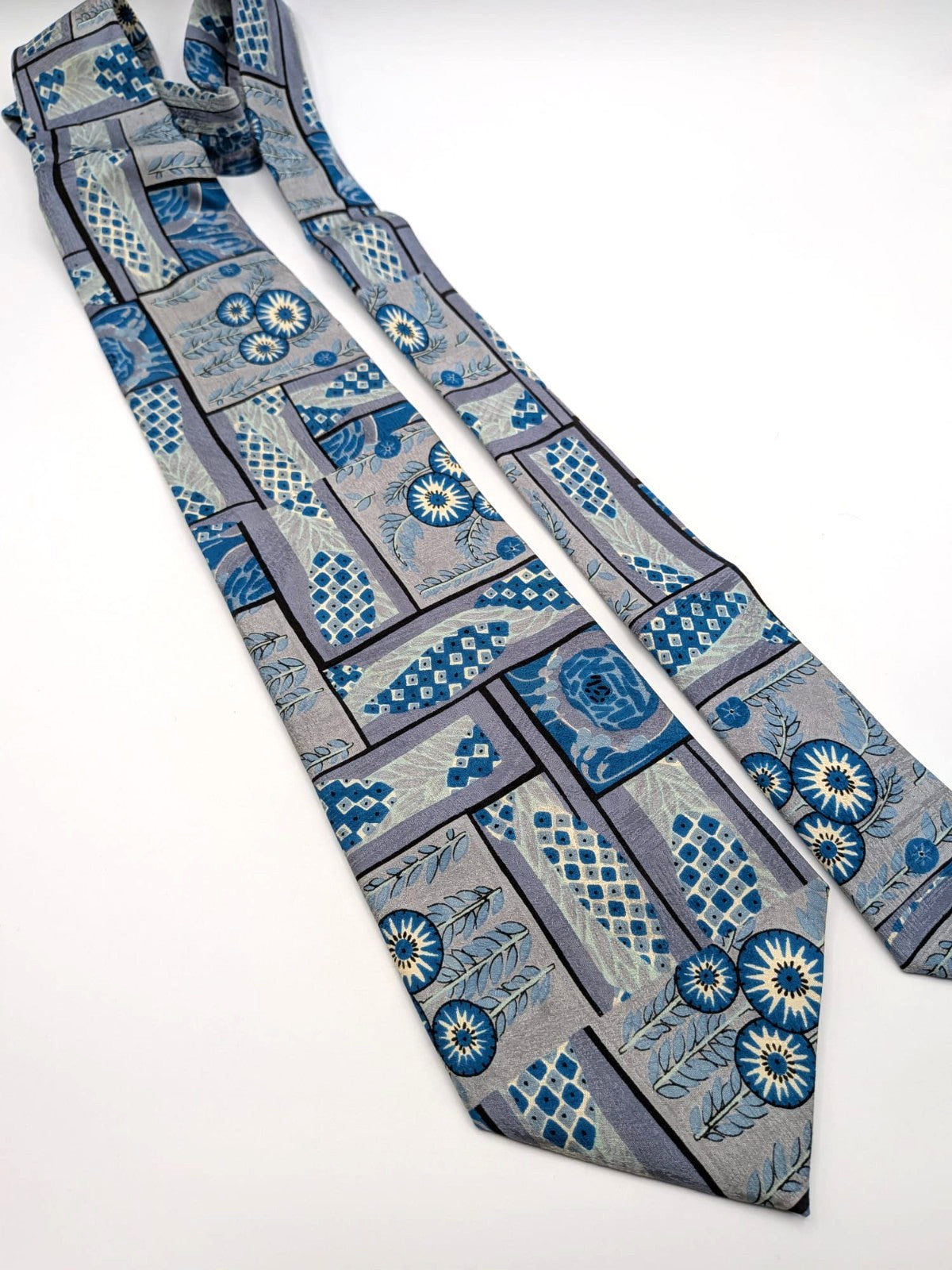 Cravatta Vintage NIKKO 100% Seta Fantasia Azzurro Blu Business Made in Italy 9cm