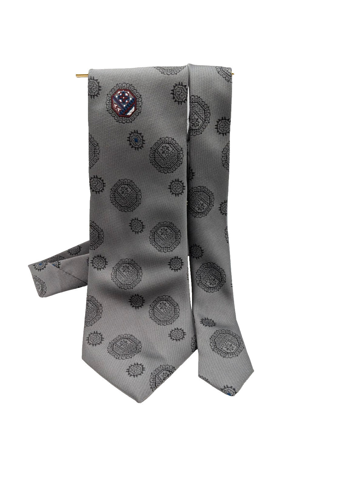 Cravatta Uomo 100% Seta Made in Italy Grigio Fantasia Medaglioni Elegante 9,5cm