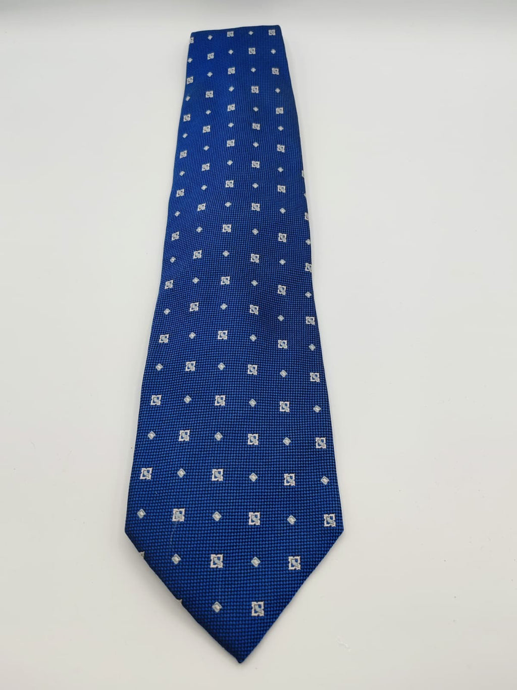 Cravatta Vintage Caflor Roma 100% Seta Blu Pattern Geometrico Made in Italy