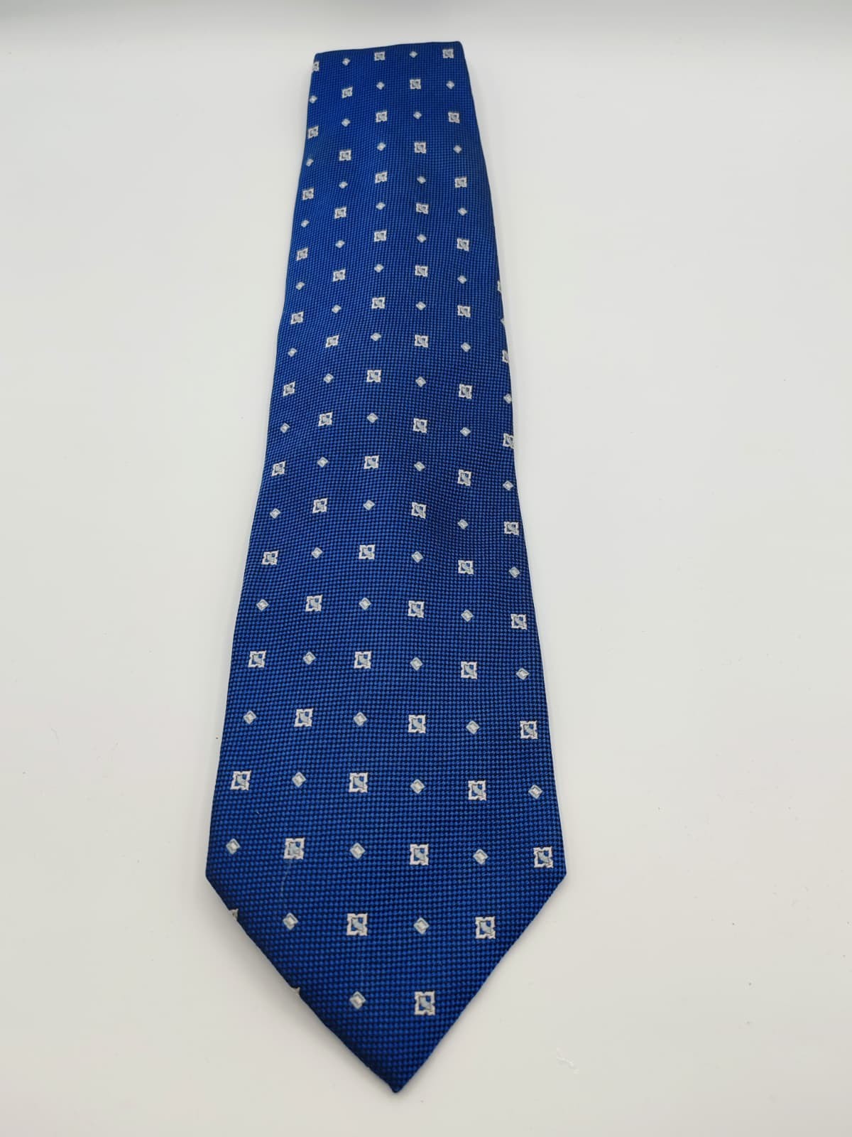 Cravatta Vintage Caflor Roma 100% Seta Blu Pattern Geometrico Made in Italy