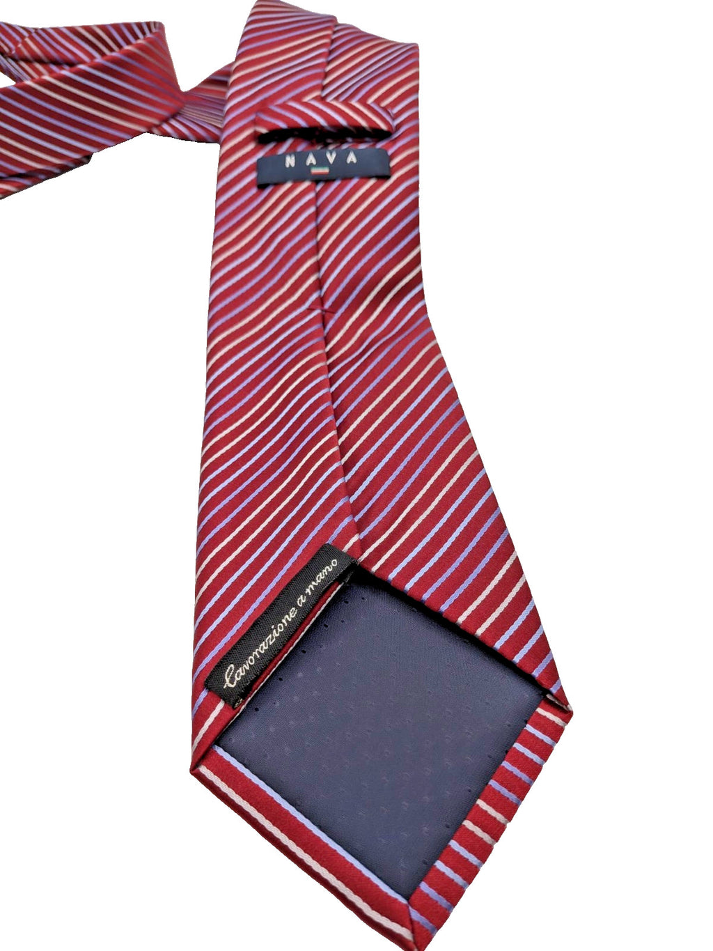 NAVA Cravatta Uomo Lavorazione a Mano Bordeaux Righe Regimental Made in Italy 8,
