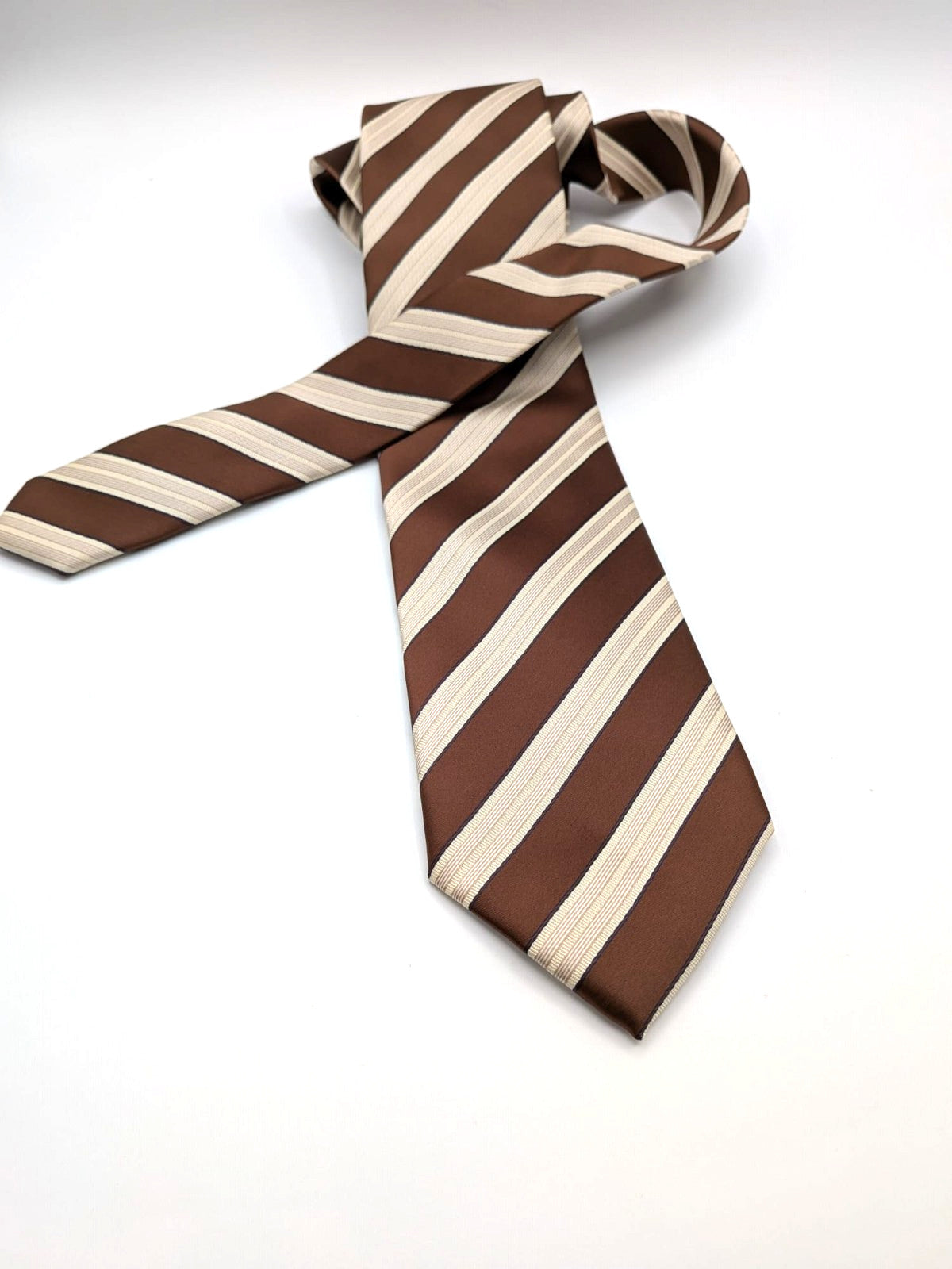 Cravatta Sartoria Canelli 100% Seta Fatta a Mano Made in Italy Righe Marrone