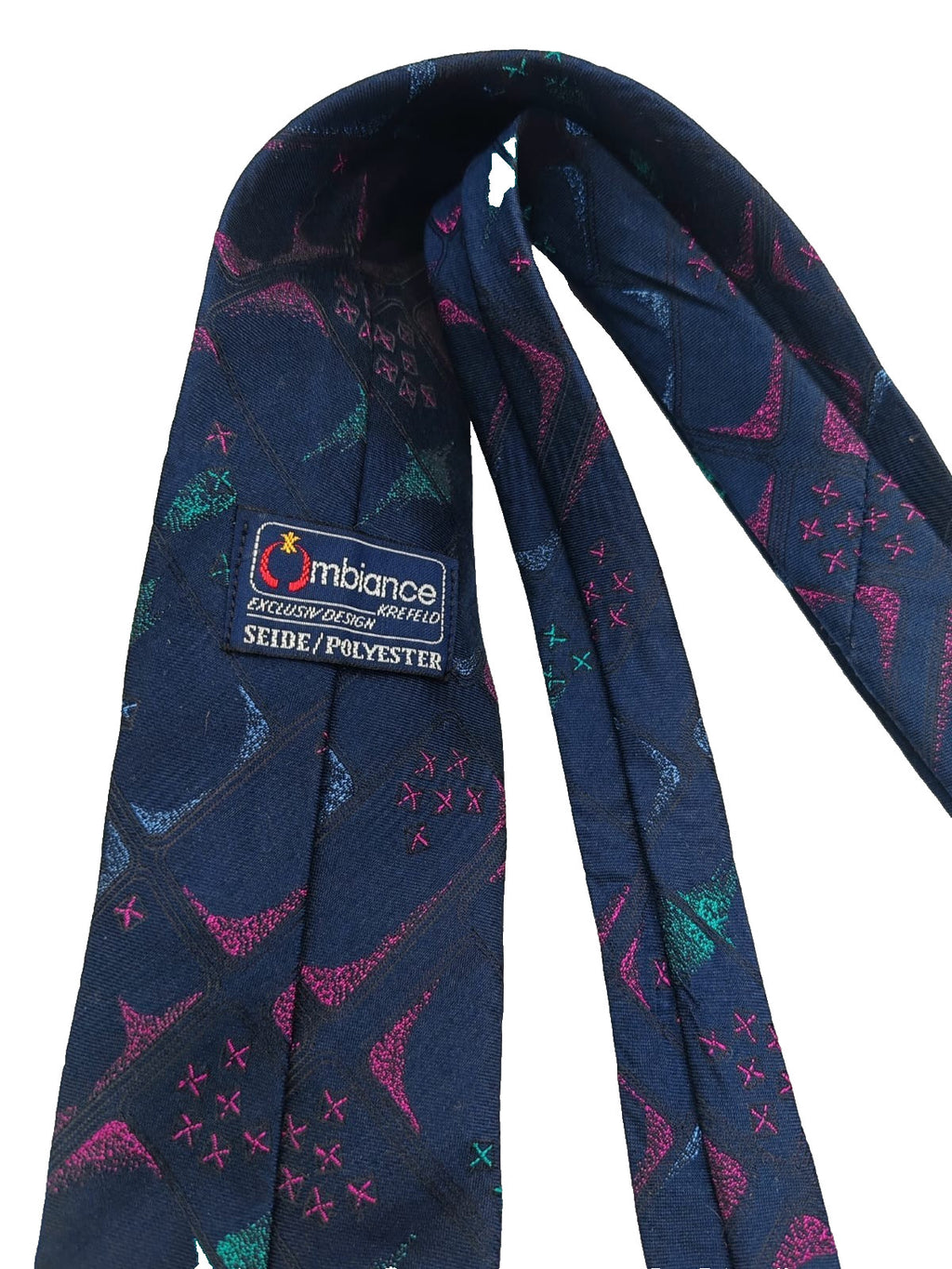 Cravatta Ambiance Krefeld Vintage Seta Silk Blu Disegno Astratto Geometrico 9cm