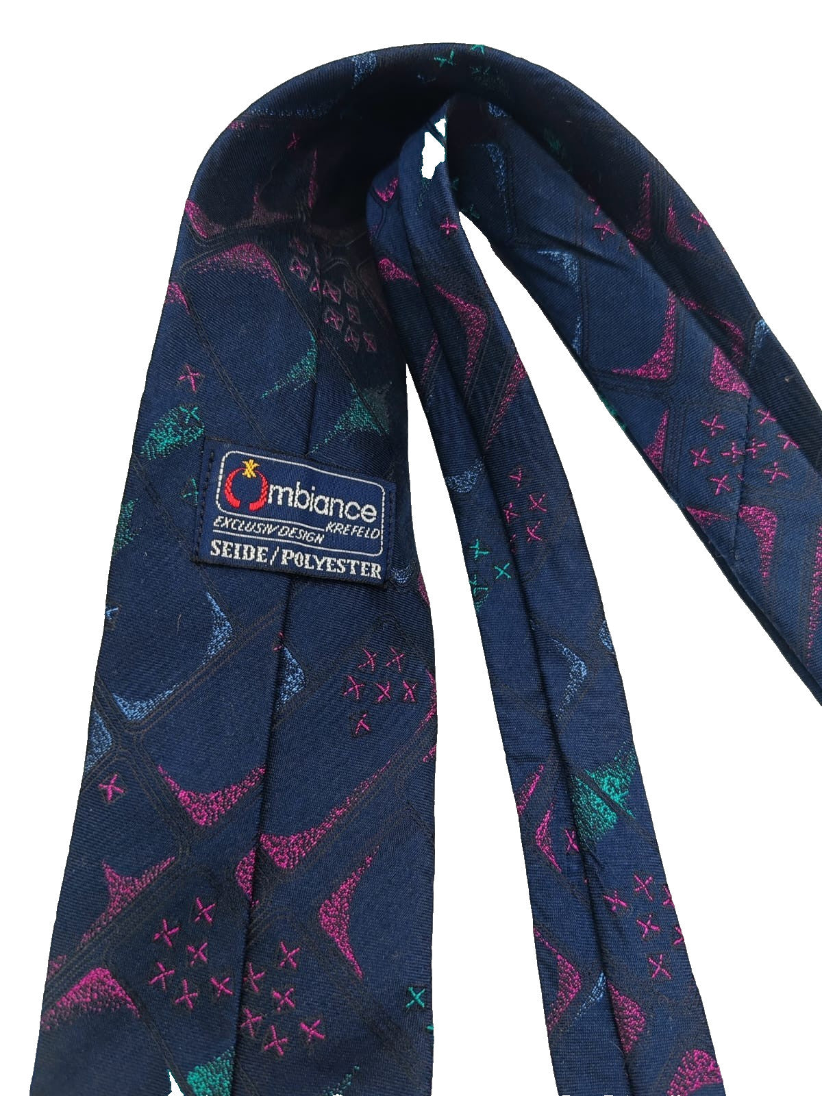 Cravatta Ambiance Krefeld Vintage Seta Silk Blu Disegno Astratto Geometrico 9cm