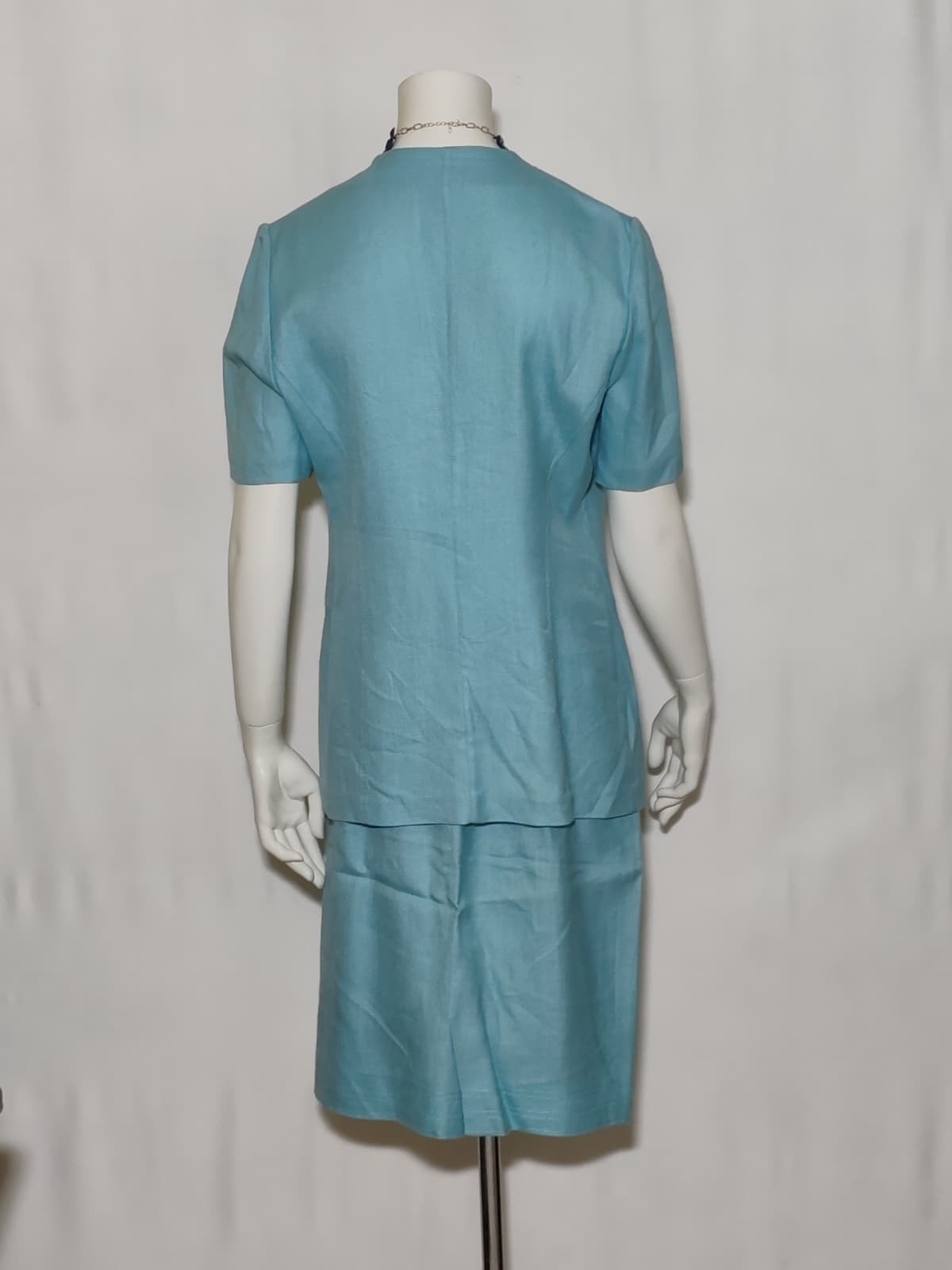 Tailleur Vintage Donna Azzurro Acqua Viscosa 100% Completo Gonna Giacca Italy 44