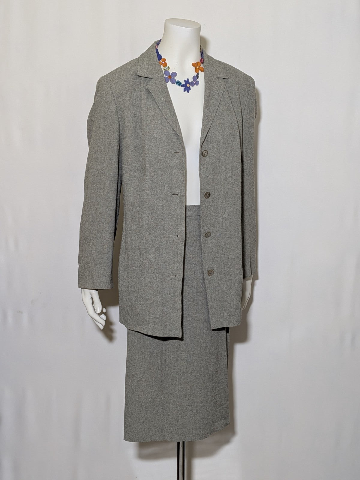 Tailleur Vintage GIL BRET Lana Viscosa Grigio Completo Giacca Gonna Donna Tg 46