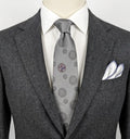 Cravatta Uomo 100% Seta Made in Italy Grigio Fantasia Medaglioni Elegante 9,5cm