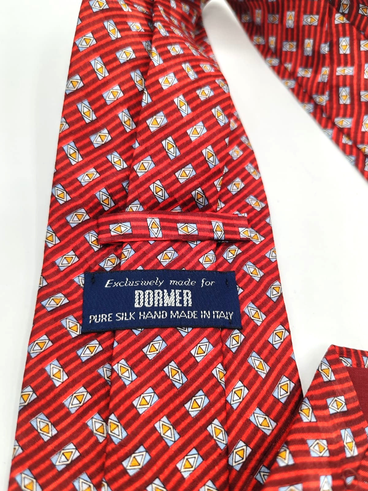 Cravatta DORMER 100% Seta Pure Silk Hand Made in Italy Rossa Geometrica Vintage