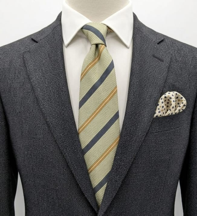 Andrea Silardi Cravatta Uomo 100% Seta Righe Verde Salvia Blu Oro Made in Italy