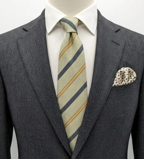 Andrea Silardi Cravatta Uomo 100% Seta Righe Verde Salvia Blu Oro Made in Italy