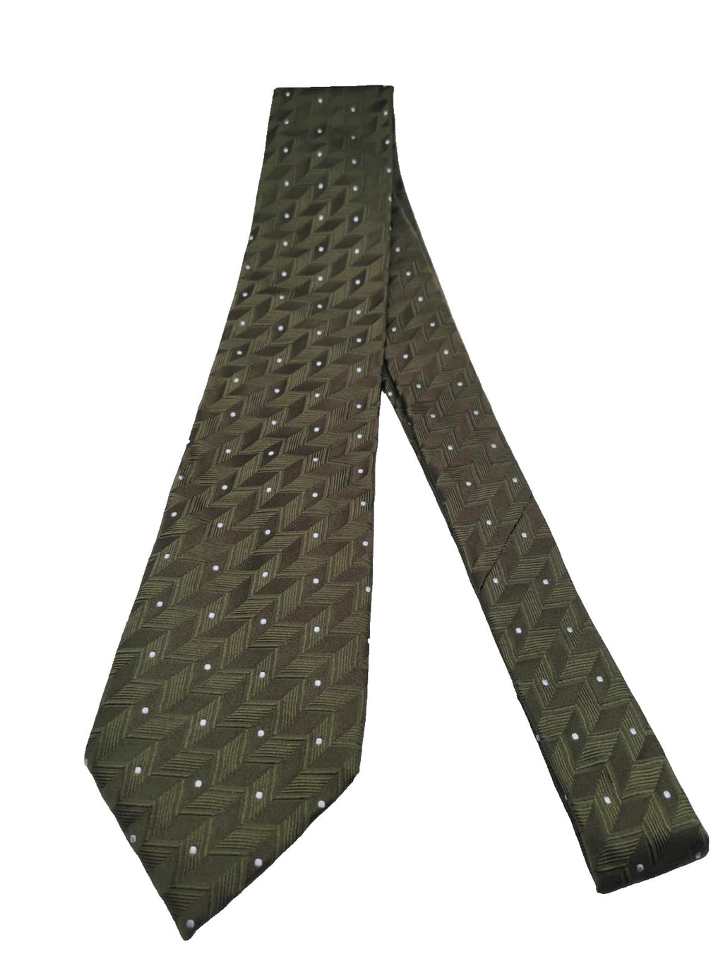 Cravatta VITALI 100% Seta Made in Italy Verde Militare Pois Geometria Silk Tie