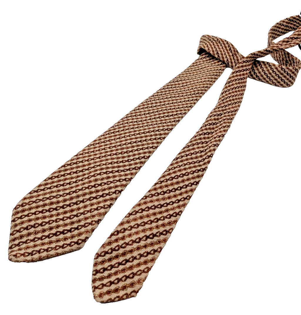 Cravatta Uomo Peter Milano 100% Seta Pura Vintage Beige Marrone Fantasi