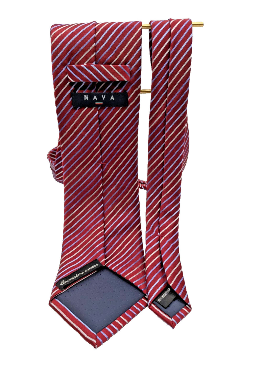NAVA Cravatta Uomo Lavorazione a Mano Bordeaux Righe Regimental Made in Italy 8,