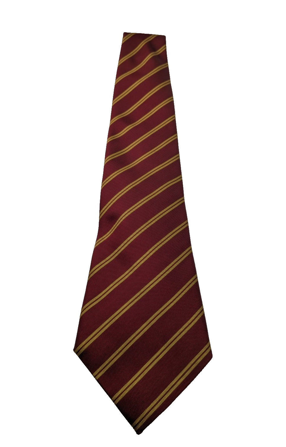 Bordeaux vintage necktie burgundy with gold diagonal stripes, 100% silk, classic regimental style.