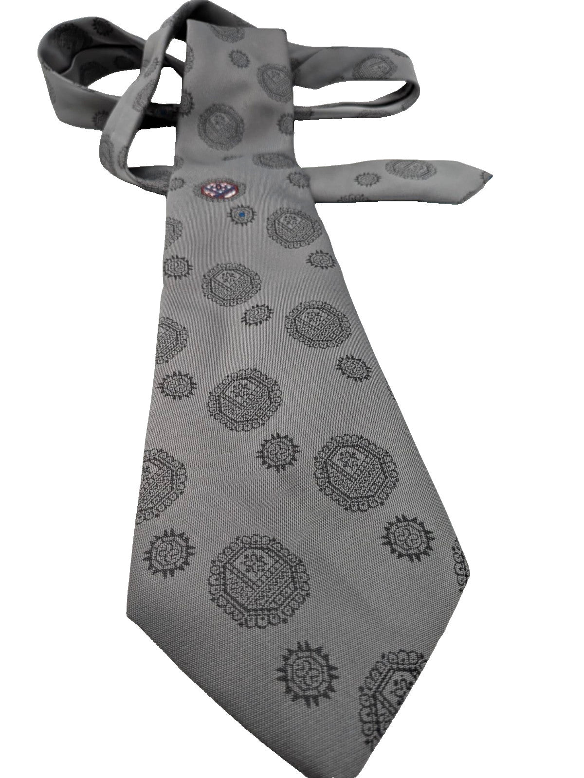 Cravatta Uomo 100% Seta Made in Italy Grigio Fantasia Medaglioni Elegante 9,5cm