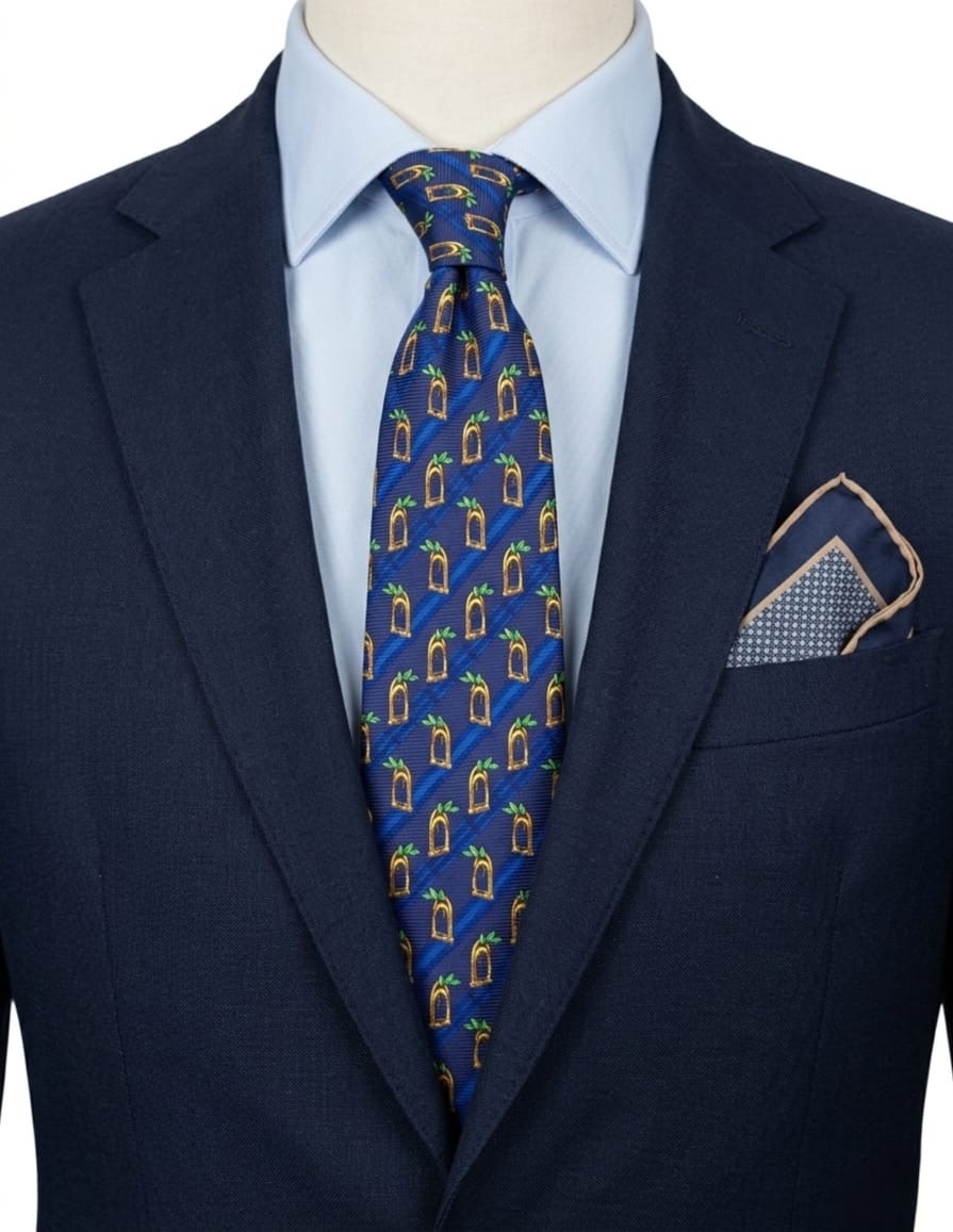 Cravatta DORMER Vintage Seta Pura Hand Made in Italy Blu Giallo Luxury Silk Tie