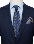 Cravatta DORMER Vintage Seta Pura Hand Made in Italy Blu Giallo Luxury Silk Tie