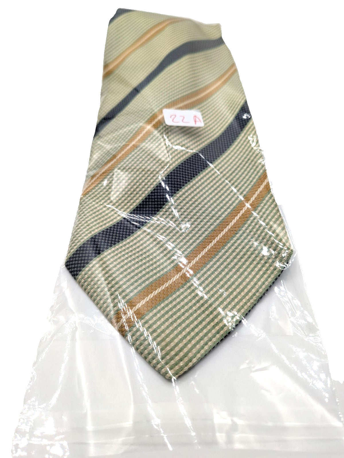 Andrea Silardi Cravatta Uomo 100% Seta Righe Verde Salvia Blu Oro Made in Italy