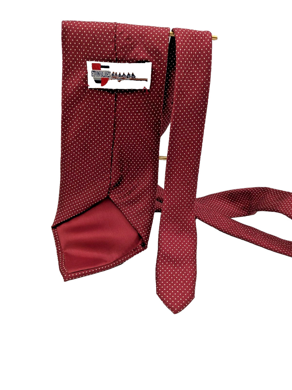 Bordeaux navy necktie 100% silk with cream polka dot pattern and original label.