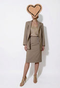 Elegante Tailleur Donna Vintage Marrone Chiaro/Cammello Gessato Giacca e Gonna