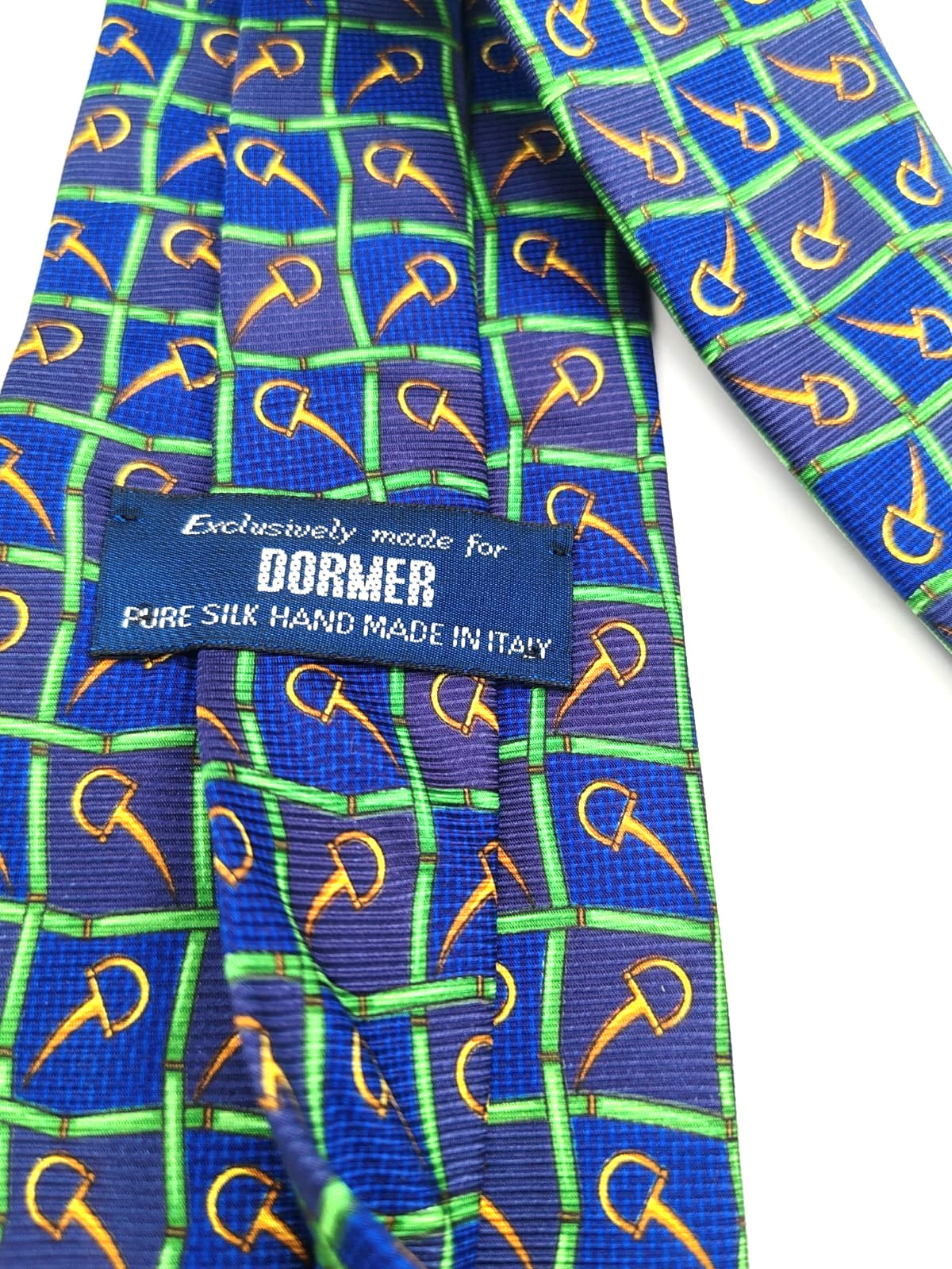 Cravatta DORMER Vintage 100% Seta Blu Verde Oro Made in Italy Luxury Silk Tie 9c