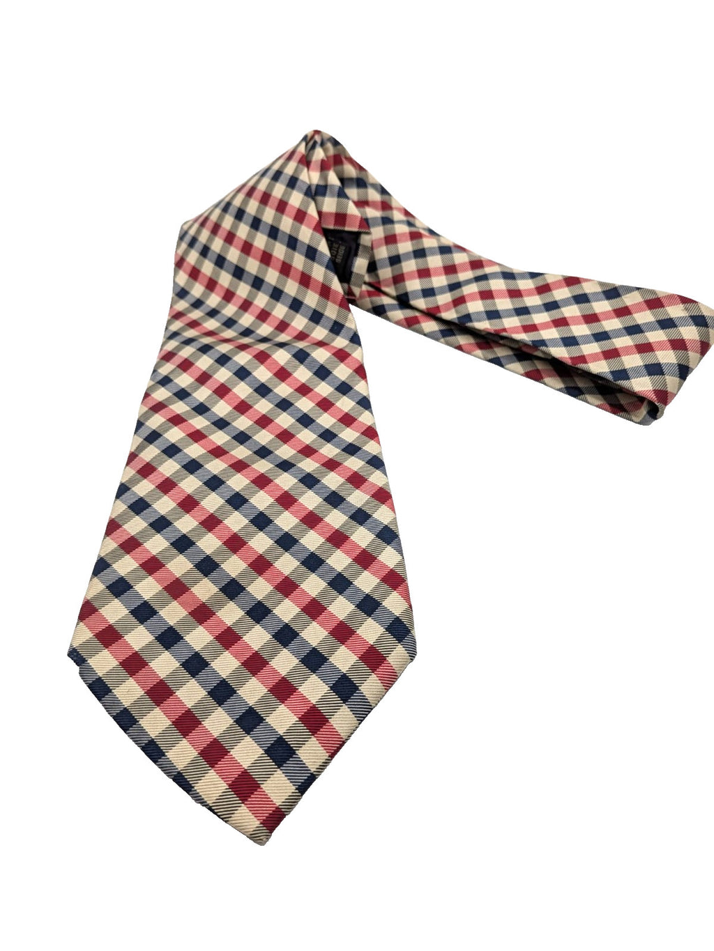 Cravatta Nouvelle Paris 100% Seta Check Blu Rosso Beige Uomo Elegante Vintage