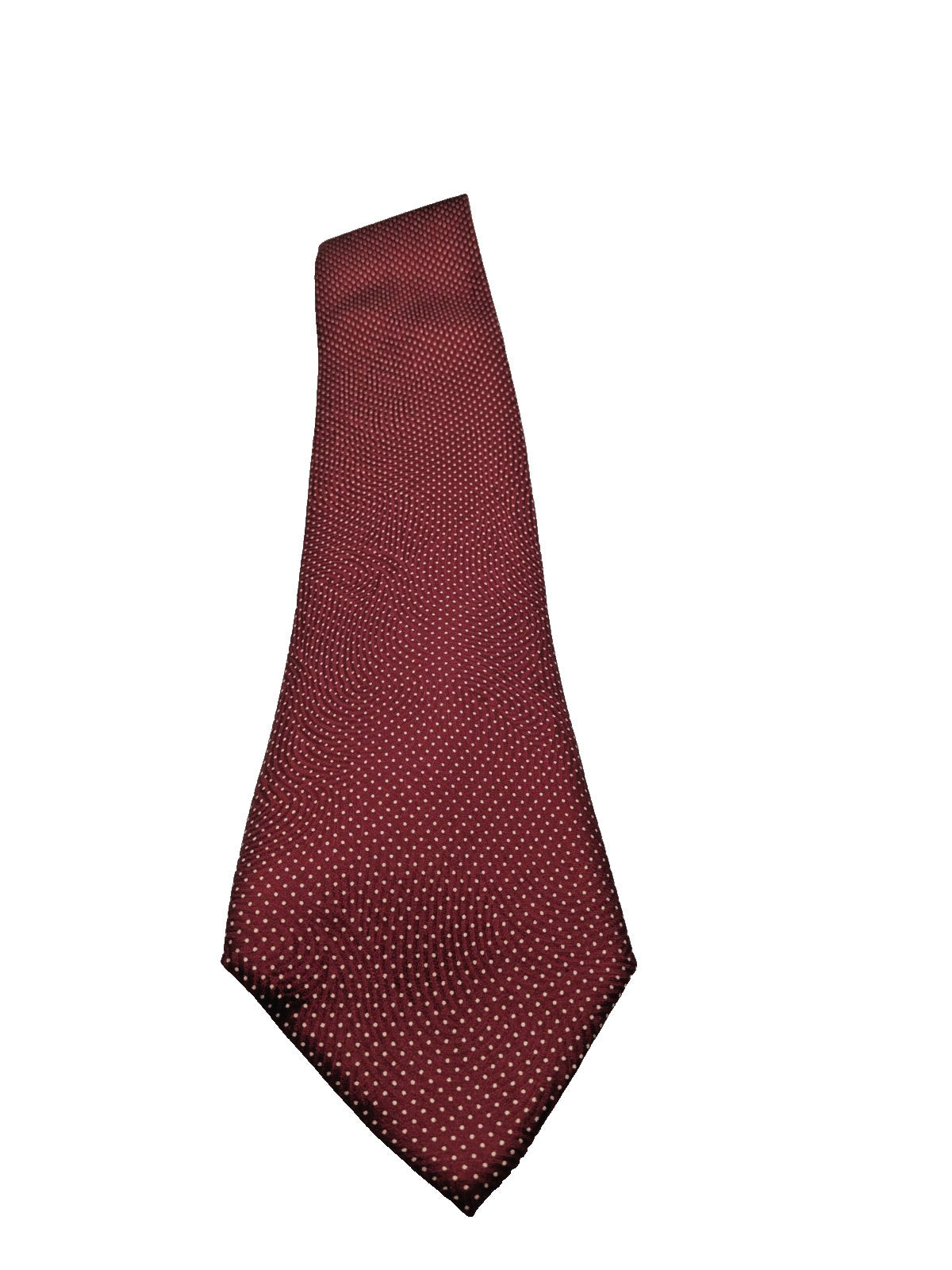 Bordeaux navy necktie 100% silk with cream polka dot pattern and original label.