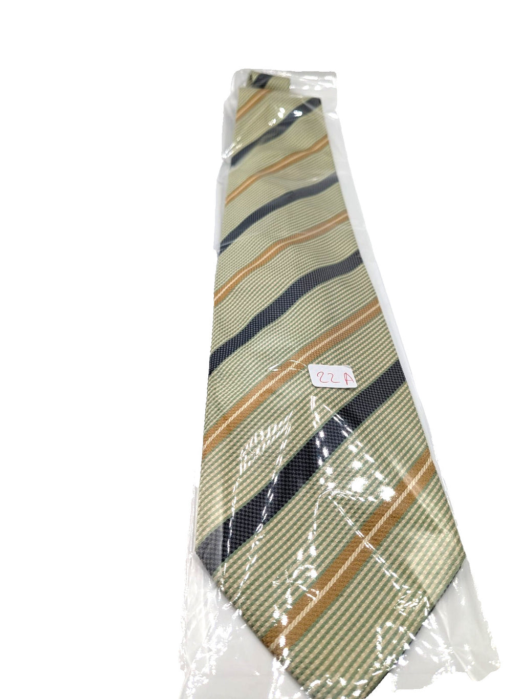 Andrea Silardi Cravatta Uomo 100% Seta Righe Verde Salvia Blu Oro Made in Italy
