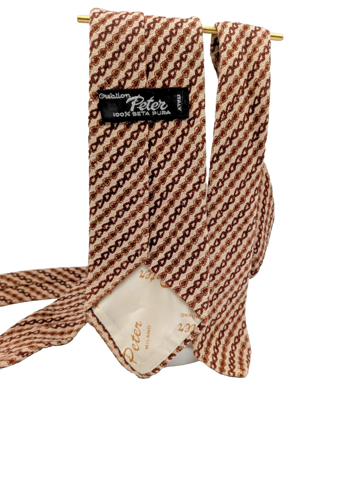 Cravatta Uomo Peter Milano 100% Seta Pura Vintage Beige Marrone Fantasi