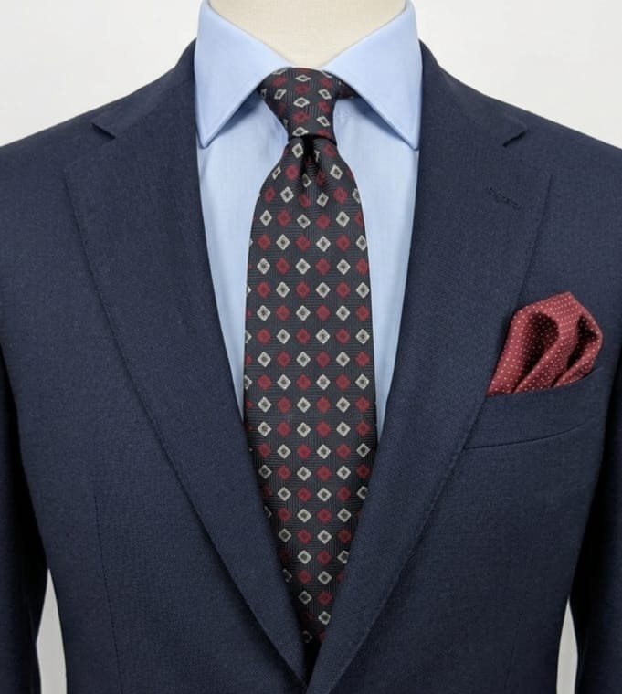 Giorgio Armani Cravatta Uomo 100% Seta Blu Fantasia Geometrica Made in Italy