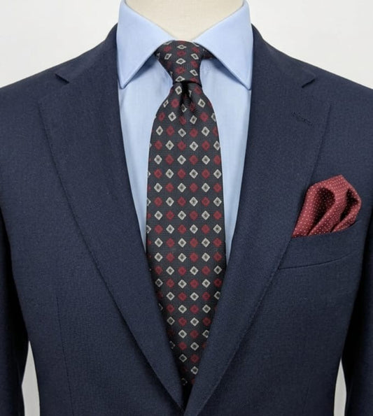 Giorgio Armani Cravatta Uomo 100% Seta Blu Fantasia Geometrica Made in Italy