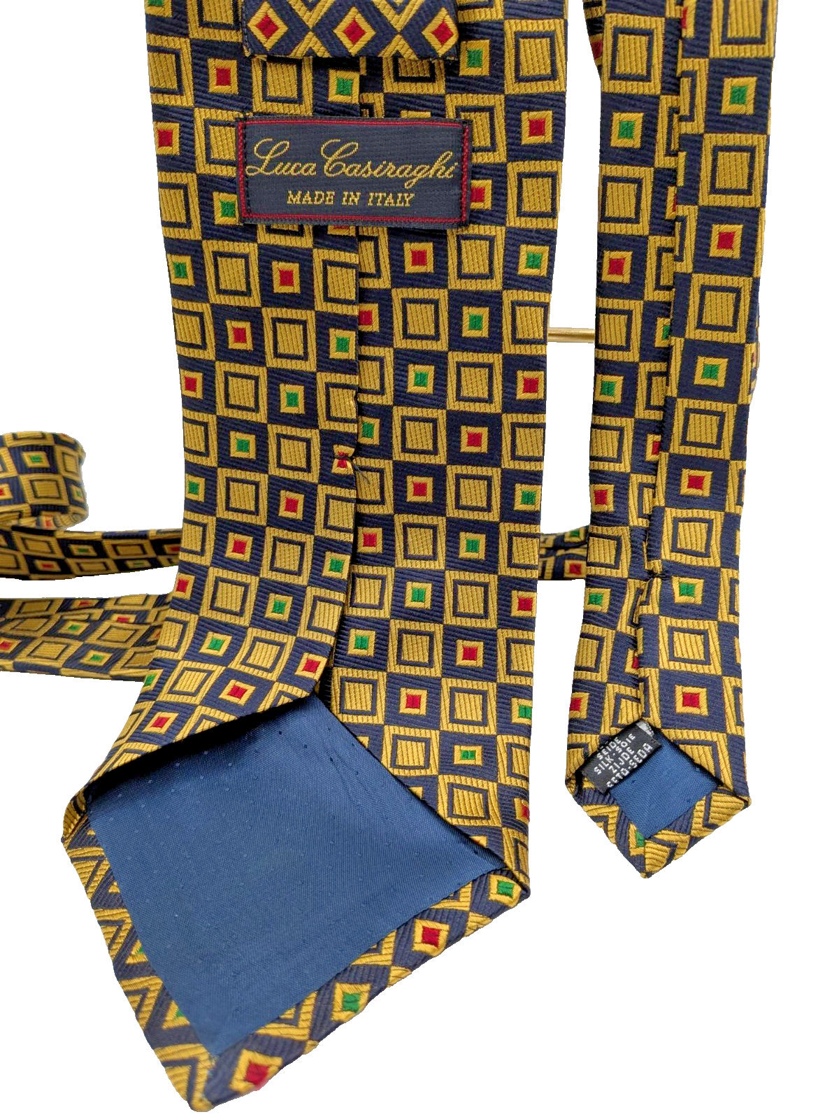 Cravatta Luca Casiraghi 100% Seta Blu Oro Geometrica Made in Italy Vintage Uomo