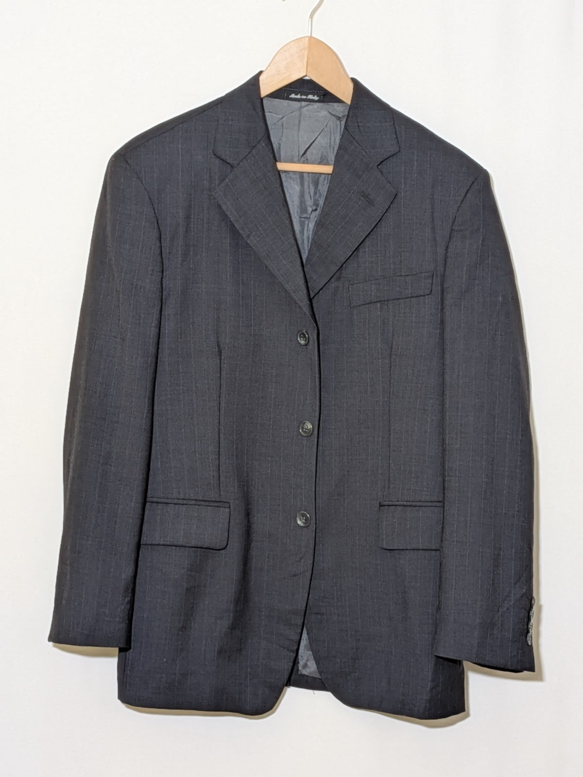 Abito Uomo Vintage Pura Lana Vergine Grigio Antracite Gessato Tg 46/48 Italy