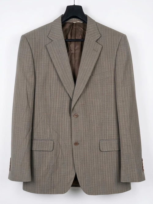 Abito Uomo ZARA MAN 100% Lana Gessato Marrone Grigio Taglia 54 Slim Fit Elegante