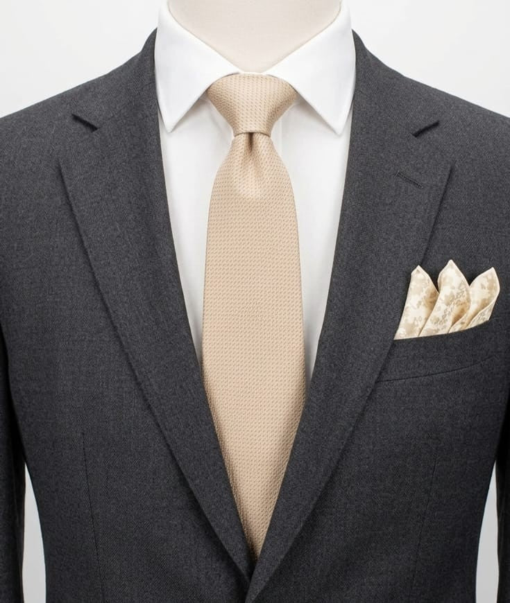 I Frutti della Seta Cravatta Uomo Pura Seta Beige Made in Italy Elegante 9,5cm