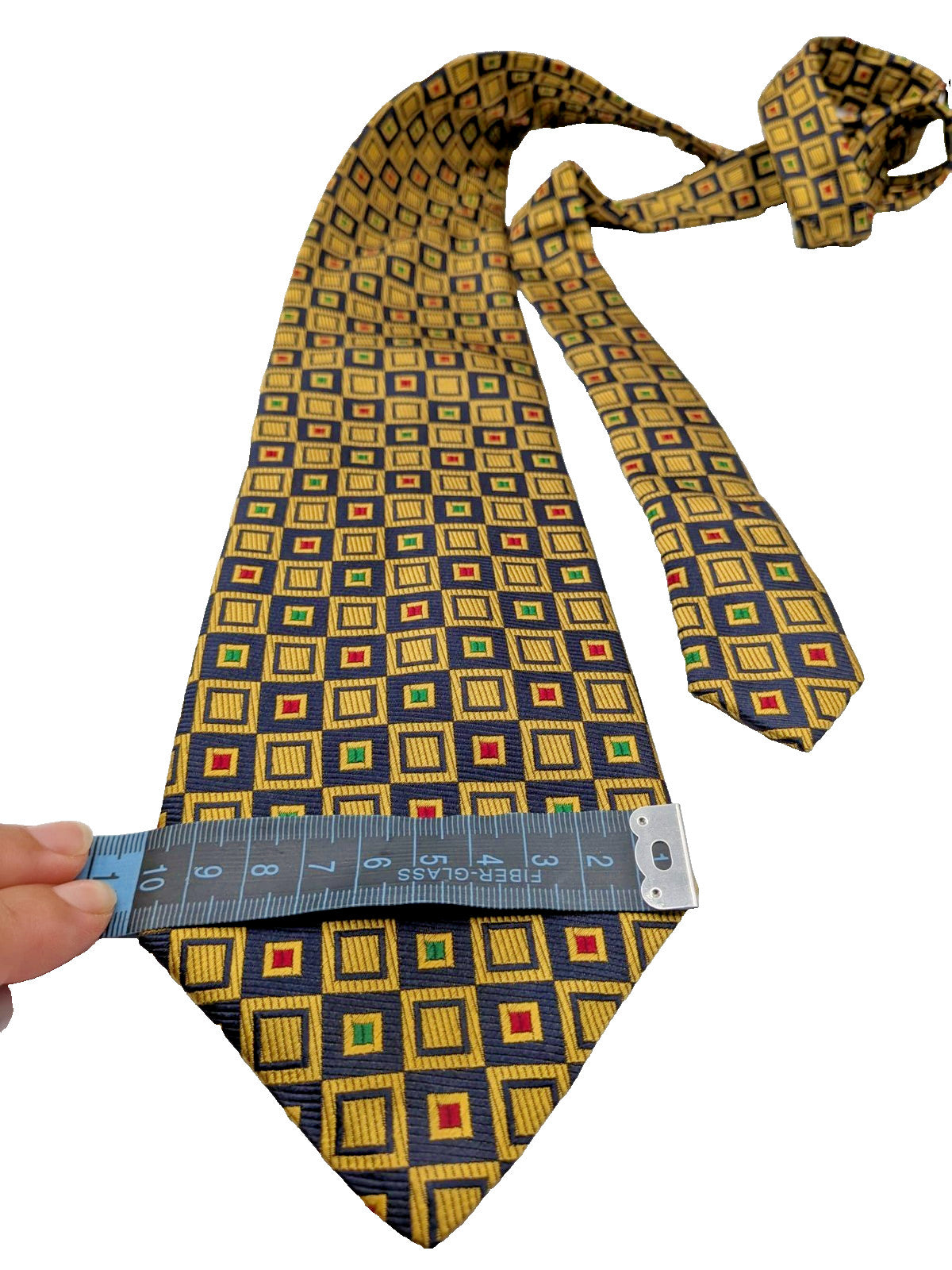 Cravatta Luca Casiraghi 100% Seta Blu Oro Geometrica Made in Italy Vintage Uomo