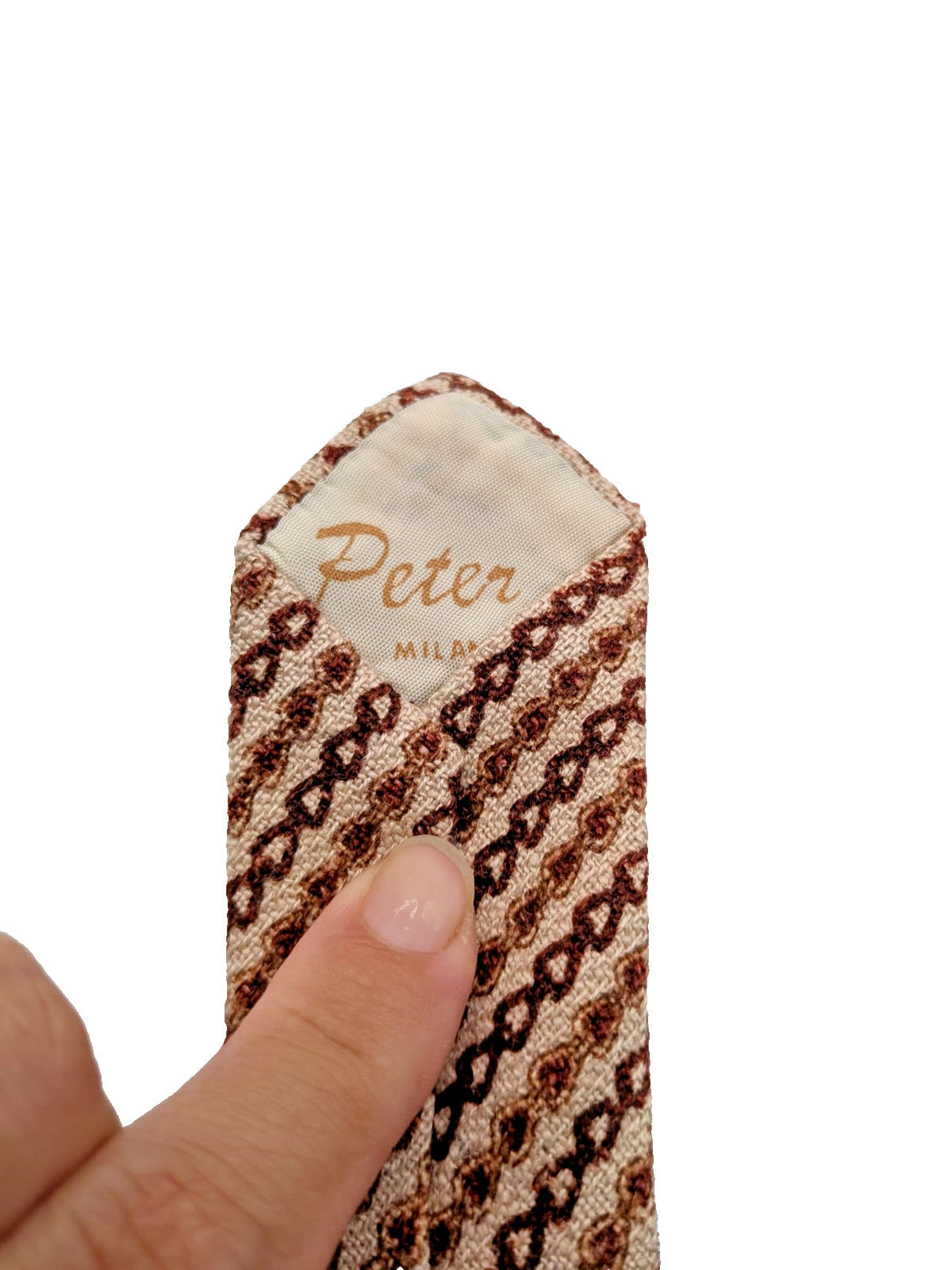 Cravatta Uomo Peter Milano 100% Seta Pura Vintage Beige Marrone Fantasi