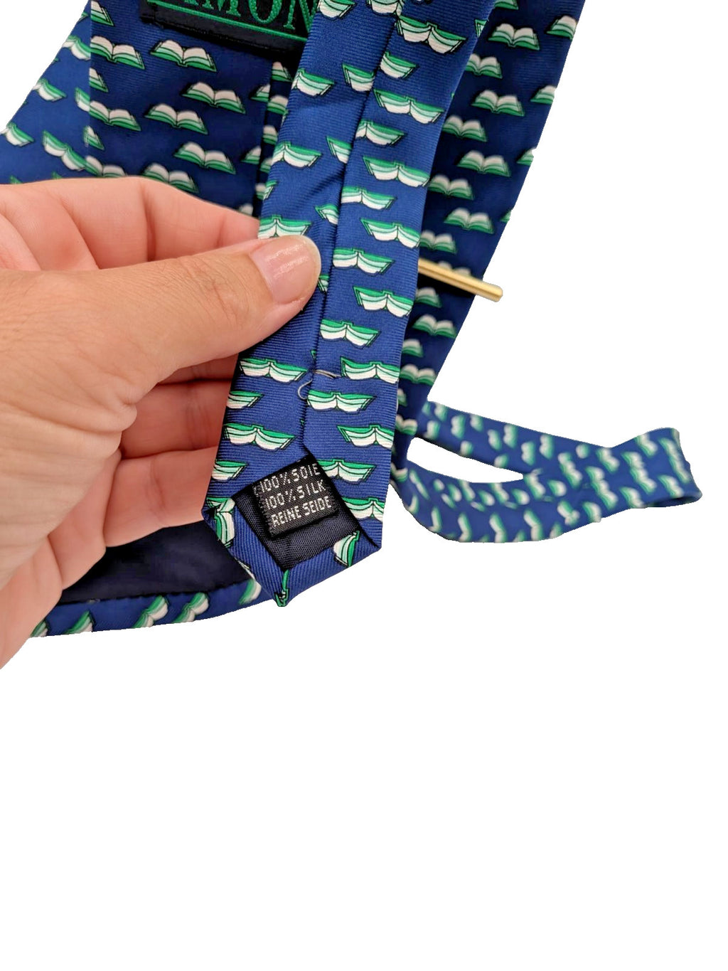Cravatta SIMONE Edizioni Garbiche 100% Seta Blu con Libri Made in Italy Vintage