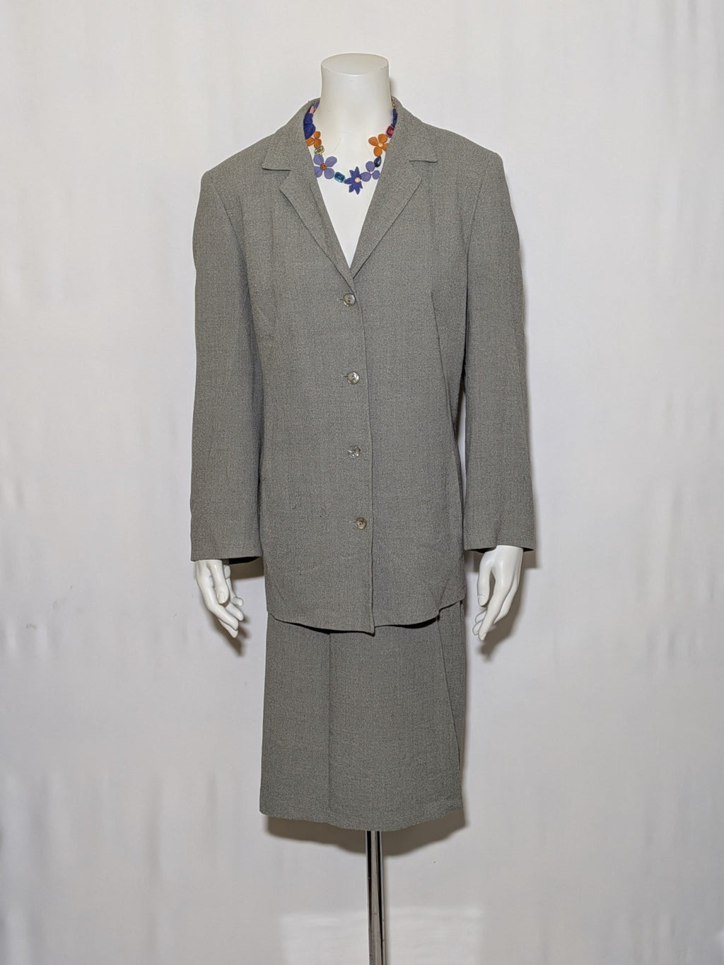 Tailleur Vintage GIL BRET Lana Viscosa Grigio Completo Giacca Gonna Donna Tg 46