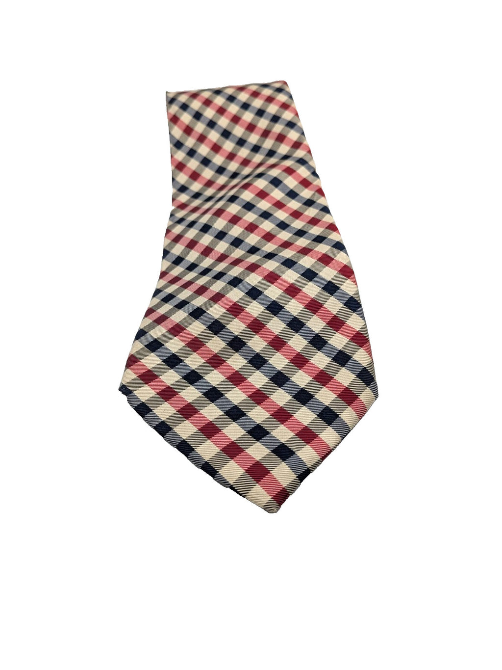 Cravatta Nouvelle Paris 100% Seta Check Blu Rosso Beige Uomo Elegante Vintage