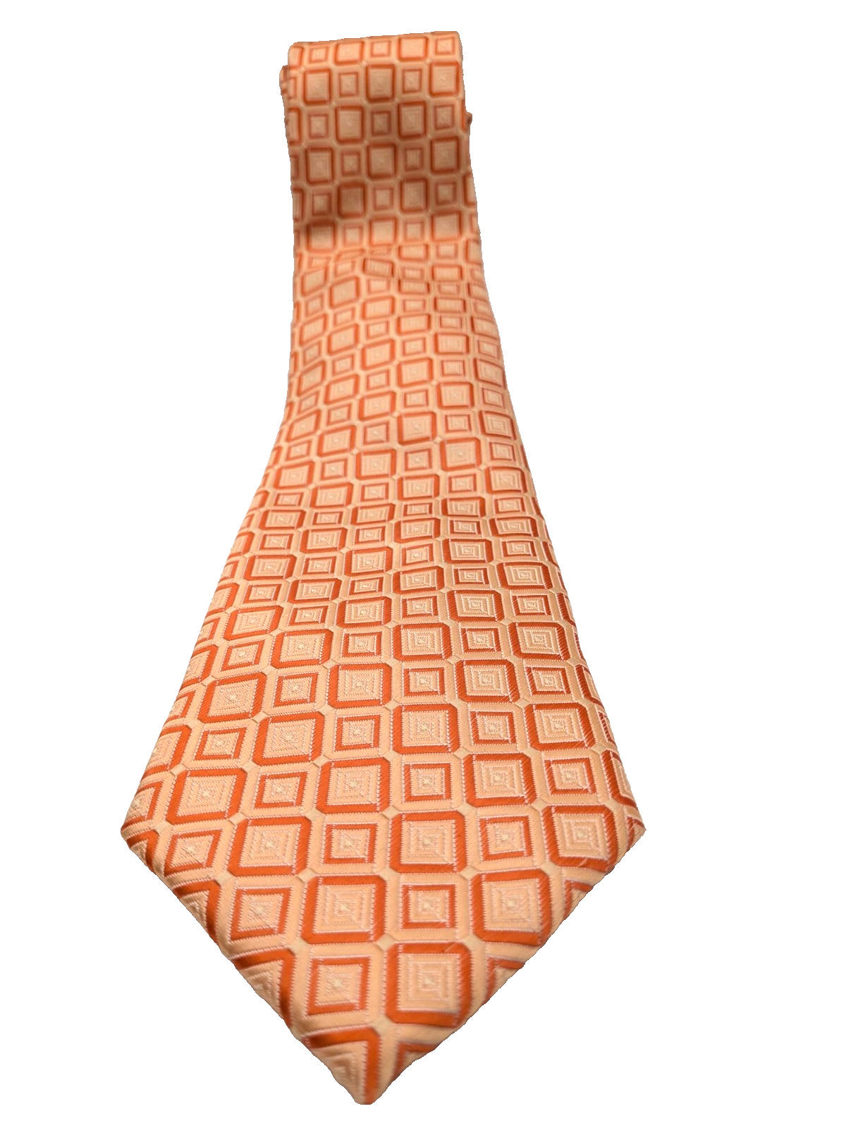 Cravatta Uomo Effetto Seta Arancio Pesca Fantasia Geometrica Elegante Vintage