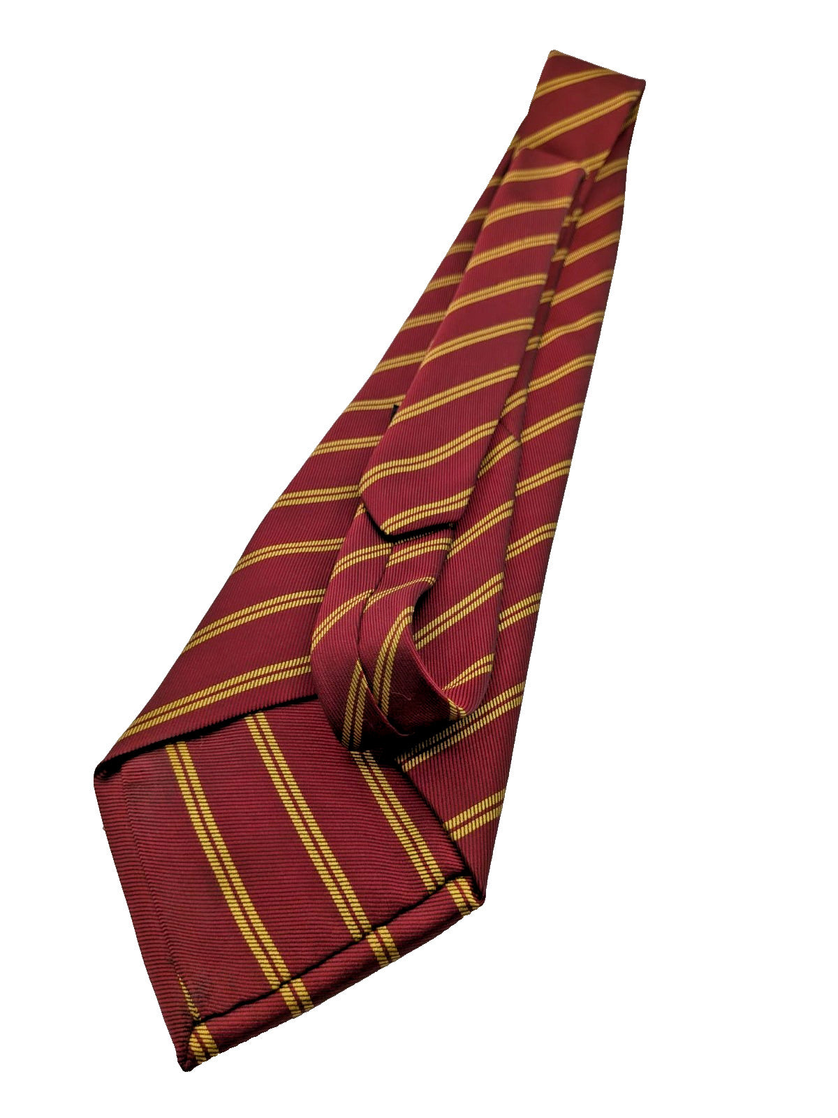 Bordeaux vintage necktie burgundy with gold diagonal stripes, 100% silk, classic regimental style.