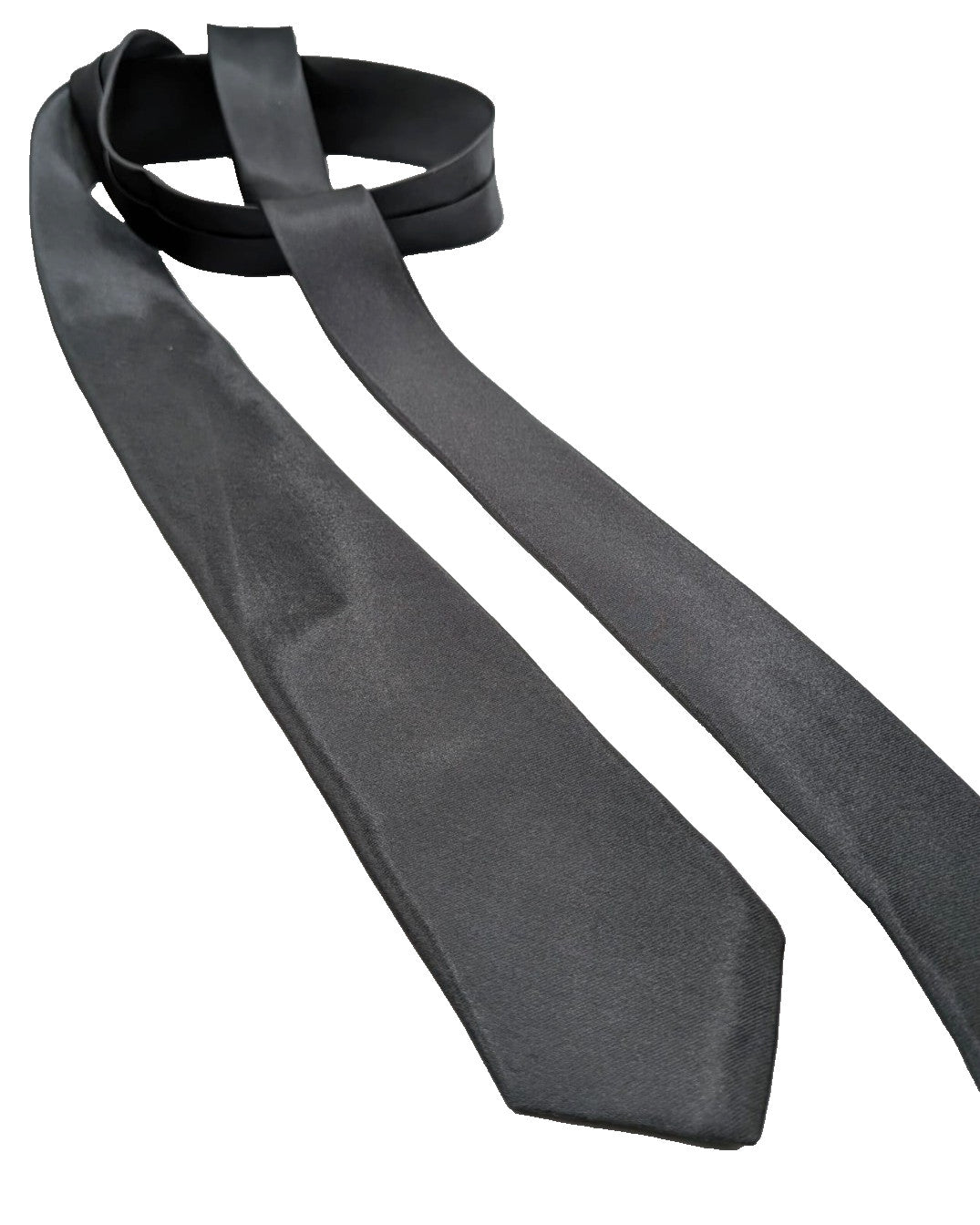 Cravatta Slim Grigio Antracite Uomo 100% Poliestere Tinta Unita Elegante 5 cm