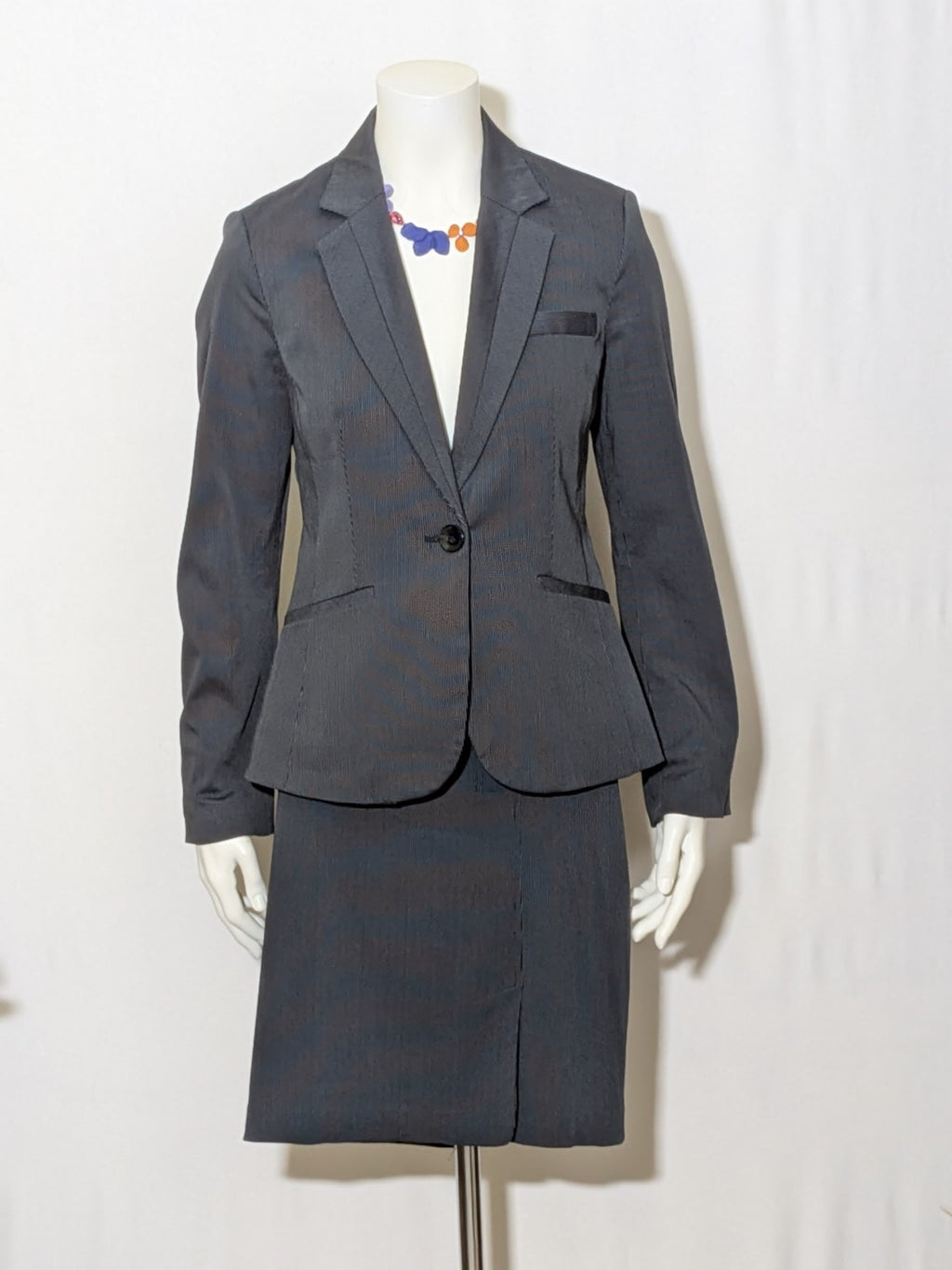Tailleur Vintage Donna MANGO Suit Grigio Antracite Gessato completo Tg 40 24
