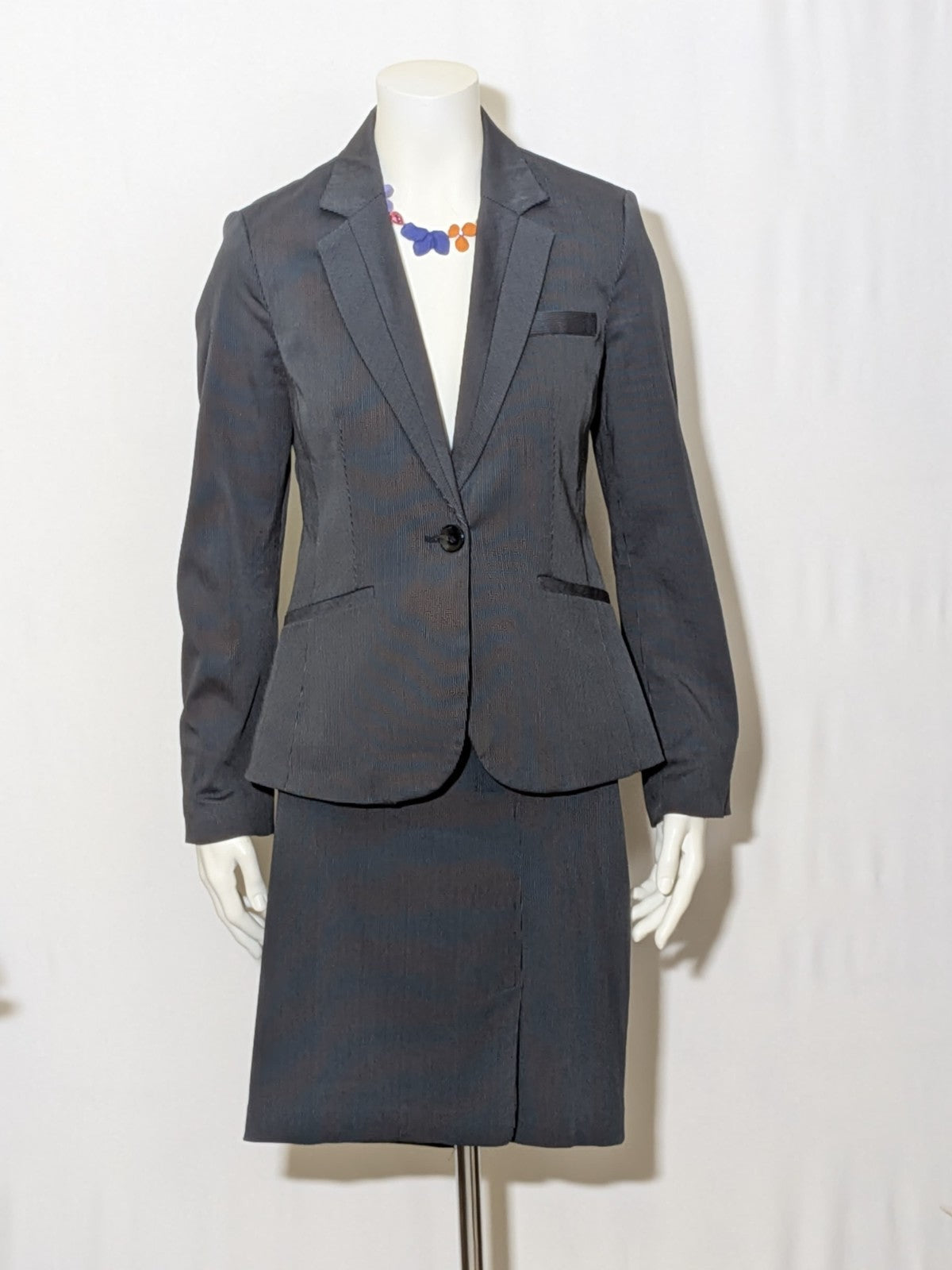 Tailleur Vintage Donna MANGO Suit Grigio Antracite Gessato completo Tg 40 24