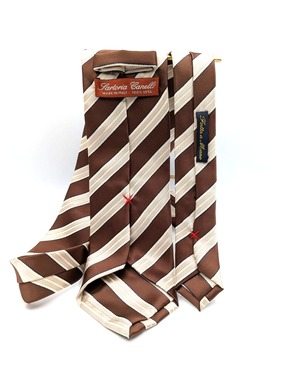 Cravatta Sartoria Canelli 100% Seta Fatta a Mano Made in Italy Righe Marrone